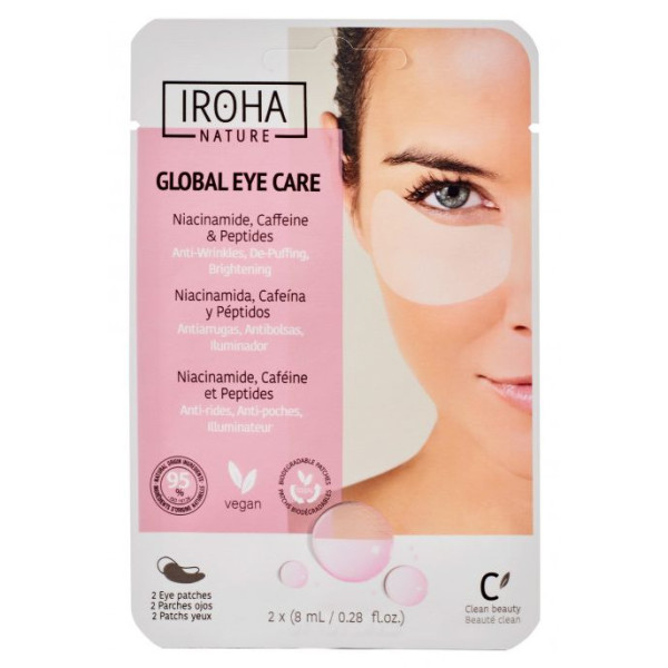 Stangrinamoji silmänalusnaamio Iroha Nature Sheet Eye Patches, sisältää niasiiniamidia, kofeiinia ja peptidejä, 2 vnt.