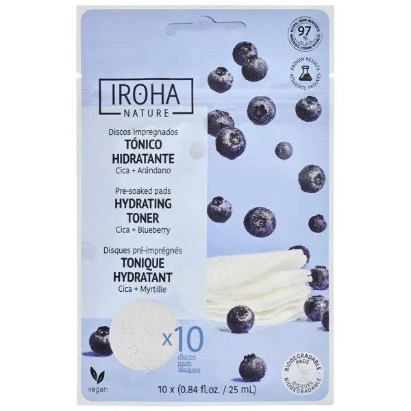 Kasvoja kosteuttavat tyynyt Iroha Nature Hydrating & Soothing Toner Pad Blueberry, syvästi kosteuttavat ja rauhoittavat kasvojen ihoa, 10 kpl.