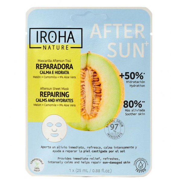 Atkuriamoji kasvonaamio Iroha Nature Aftersun Sheet Mask Repairing Melon Calms & Hydrates