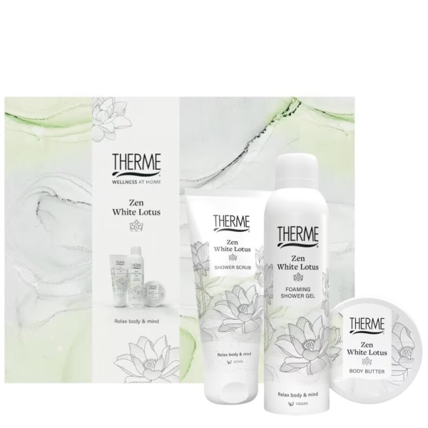 Therme Zen White Lotus Gift Set rentouttava vartalonhoitosetti