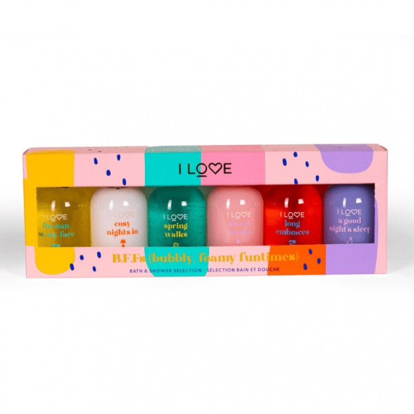 Bubbly Foamy Funtimes Set I Love: Long Embraces Hydrating Shower Gel For All Skin Types, 100 ml + Sweet Treats Hydrating Shower Gel For All Skin Types, 100 ml + Springs Walks Hydrating Shower Gel For All Skin Types, 100 ml + The Sun On My Face Hydrating S