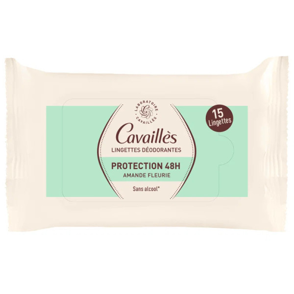Roge Cavailles Deodorant Wipes 48h Protection Antiperspirant Unisex, 15 kpl