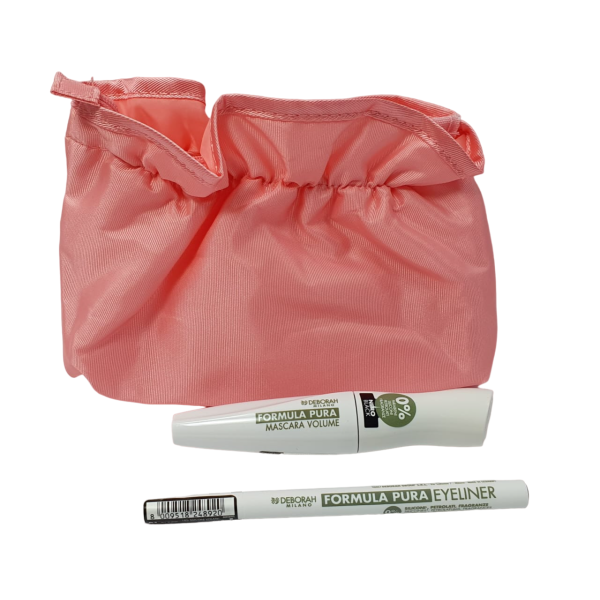 Set Deborah: Formula Pura Volumizing Mascara Black, 12 ml + Formula Pura Gel Pencil Eyeliner Black 1.5 g + Textile Makeup Bag Pink